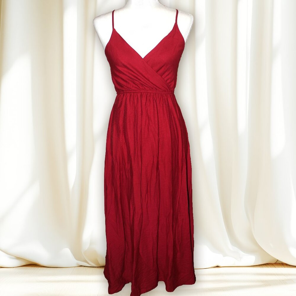 Red Flowy Faux Wrap Maxi Dress Sz Small